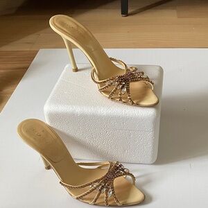 Sergio Rossi Gold Crystal-Embellished Stiletto Slide Sandals